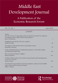 Cover image for Middle East Development Journal, Volume 15, Issue 1