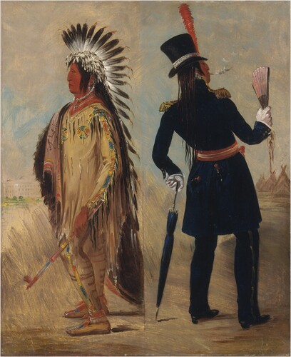 George Catlin, James Ackerman, Wi-jun-jon. An Assinneboin Chief., n.d., hand-coloured lithograph on paper, 44.4 × 30.3 cm, Smithsonian American Art Museum, Gift of Mrs. Joseph Harrison, Jr