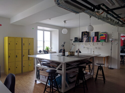Figure 2. The art and innovation studio inside a Stockholm-based co-working space. Art supplies were available to all members for inspiration, prototyping, and creative outlet.