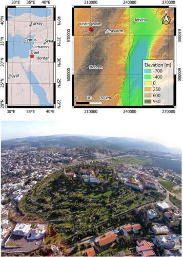 Figure 1. Location map. The upper figure shows the site of Deir el-'Azar over a satellite map (Google). The lower picture is an aerial view, looking south.