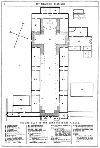 Figure 1. Plan of Art Treasures Exhibition, Art-Treasures Examiner, vi. The Oriental Court was in Room I.