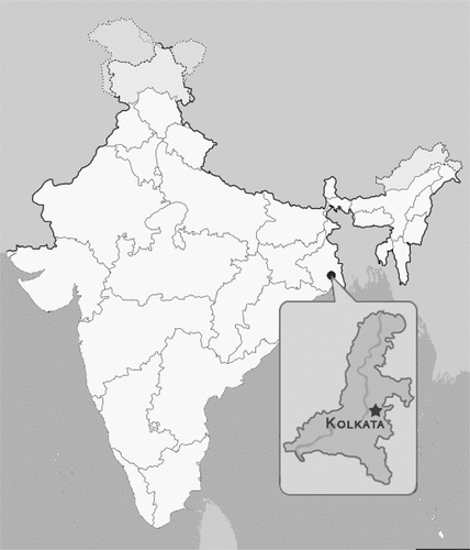 Figure 1. Map of India with Bengal State outline and location of Calcutta city (now Kolkata).