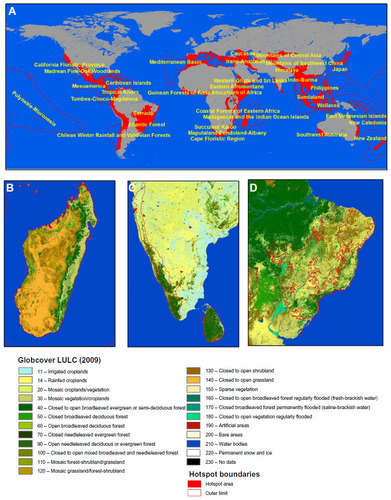 Figure 1 Distribution and LULC in biodiversity hotspots.