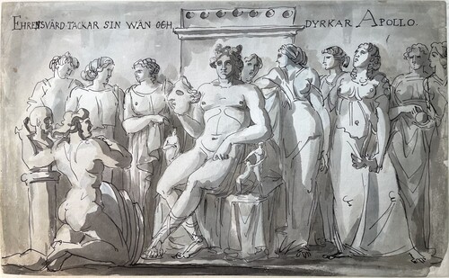 Fig. 5. Ehrensvärd, C. A., Ehrensvärd thanking his friend and worshipping Apollo, 1797, Nationalmuseum, Stockholm, inv. no. NMH A 69/1973. Photo: author.