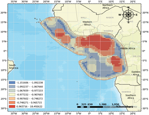 Figure 12. Getis-ord Gi* hot spot analysis result for West Africa after 2012.