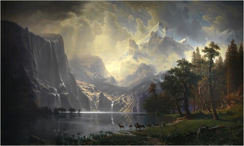 Albert Bierstadt, Among the Sierra Nevada Mountains, California, 1868, oil on canvas, 183 × 305 cm, Smithsonian American Art Museum, Bequest of Helen Huntington Hull, granddaughter of William Brown Dinsmore, who acquired the painting in 1873 for ‘The Locusts’, the family estate in Duchess County, New York, Creative Commons Zero licence