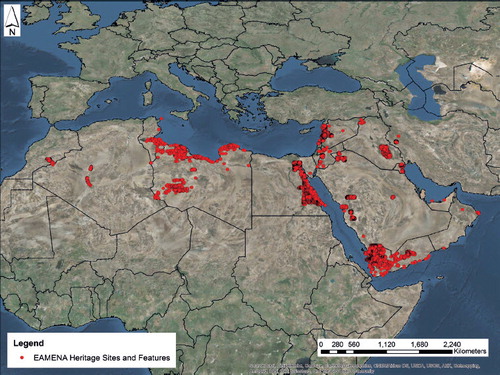 Distribution map of heritage sites and features recorded between 2015–2017 by the EAMENA Project.