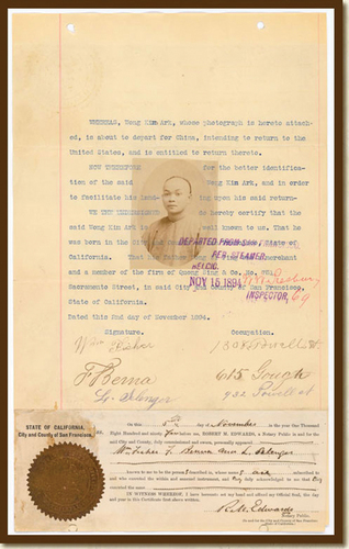Figure 1. Departure statement of Wong Kim Ark, November 5, 1894, in the matter of Wong Kim Ark for a writ of habeas corpus, U.S. District Court for the Southern (San Francisco) division of the Northern District of California, Records of District Courts of the United States, 1865–2009 (Record Group 21), NAID: 2641490, National Archives at San Francisco, San Bruno, California.