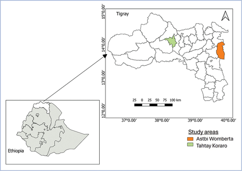 Figure 1. Map of study of sites in Tigray regional state.