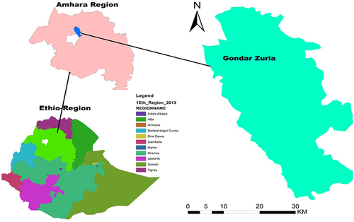Figure 1 Location of study area (Gondar town), 2022.