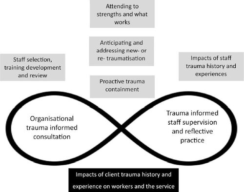 Figure 1. Framework for trauma informed organizational consultancy, staff supervision and reflective practice.
