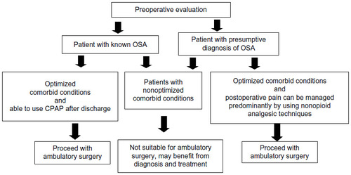 Figure 1 Decision making in preoperative selection of a patient with obstructive sleep apnea (OSA) for ambulatory surgery.