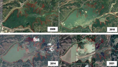 Figure 9. Satellite images of the Mrica Dam indicate a significant increase in sedimentation between 2009 and 2021.