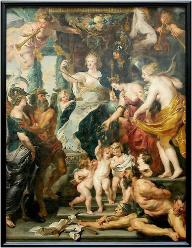 Figure 2. Painting no 18 in the cycle. La Félicité de la Régence, Peter Paul Rubens, 1625. INV 1783; MR 974, height 3.94 m, width 2.95 m. Oil on canvas, photograph © 2003 Musée du Louvre / Angèle Dequier.