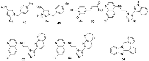 Figure 19 Imidazole derivatives (48–54) as anti-SARS-CoV-2 agents.