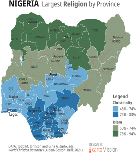 Figure 1. Distribution of Christians and Muslims in Nigeria.