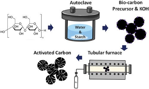 Figure 1. Schematic of the preparation of activated biocarbon.