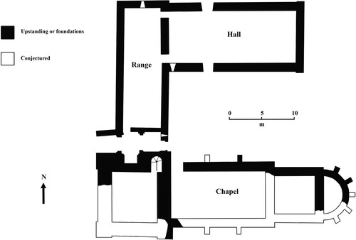 Figure 14. Plan of Minster Court, Thanet, which bears close resemblance to the 12th century a.d. complex at Anchor Church Field (authors, after Kipps Citation1929, pl. 1).