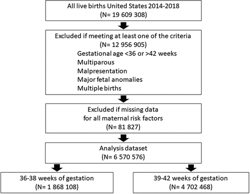 Figure 1. Flow chart of live births in the United States (2014–2018), eligibility, and sample size.