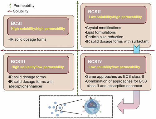 Figure 1 Biopharmaceutics Classification System (BCS) and Feasible Formulation Choices Based on BCS.
