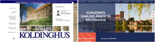 Figure 3. The websites of the Koldinghus museum from 2005 (left) and 2020 (right). Source the Internet Archive.
