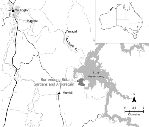 Figure 1. Location of the Burrendong Botanic Garden and Arboretum, near Wellington, NSW, where the study on the effects of plant scent on nest box visitation by Eastern Rosellas was conducted.