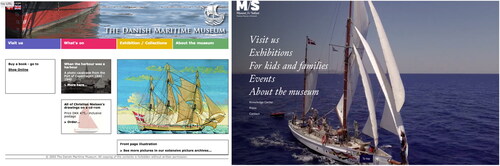 Figure 4. The websites of the Danish Maritime Museum 2005 (left) and 2020 (right). Source the Internet Archive.