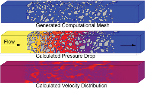 Figure 4. Flow simulation through a sediment of digital grains.