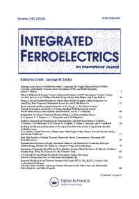 Cover image for Integrated Ferroelectrics, Volume 240, Issue 1