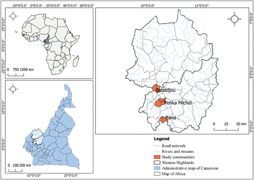 Figure 2. The map of the Western Highlands of Cameroon showing the study communities.