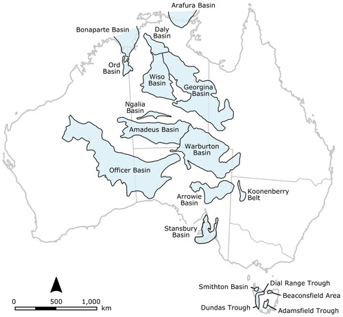 Fig. 1. Map of Australian basins and provinces containing Cambrian sedimentary rocks.