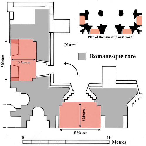 Figure 4. A comparison of the plan of the north bay west front with the plan of the ground floor North West Chamber.