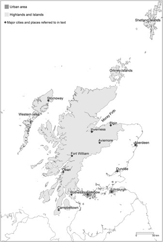 Figure 1. Map: Scotland and the Highlands and Islands, showing places referred to in the text.Source: Spatial data shown: Appendix 1.