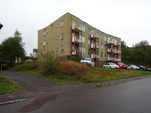 Figure 1. Ralph Erskine, apartment block in the Loket quarter, Kiruna, 1955. Exterior view from the south-west, 2021. Photo: Elena Poma.