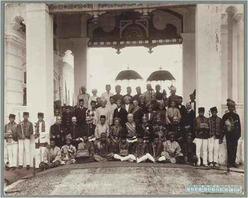 Figure 3. First durbar of the Federated Malay States, Kuala Kangsar, Perak, 1897. Image in the public domain. Leiden University Library Digital Collections: <http://hdl.handle.net/1887.1/item:788037>