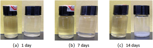 Figure 6. Variation of terpolymer appearance with hydration time.