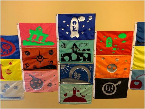 Figure 8. Student-created vinyl cut Mars colonization flags.