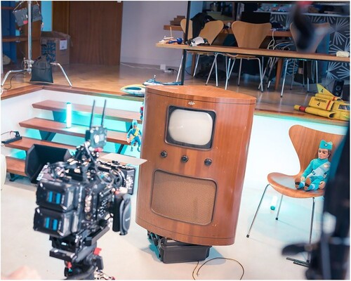 Figure 4. Production still from the set of Gerry Anderson: A Life Uncharted: period television set used to present deepfake Gerry Anderson.