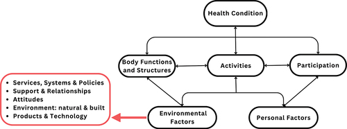 Figure 2. WHO ICF environmental factors adapted to form a coding framework.