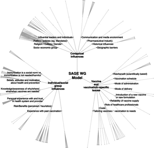 Figure 3. SAGE Working Group Matrix of Vaccine Hesitancy. Figure reproduced from Larson, Jarrett, Eckersberger, Smith, and Paterson, Vaccine, 2014.Citation99 Figure demonstrates the determinants of vaccine hesitancy as laid out by the SAGE Working Group.