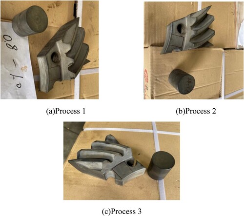 Figure 5. Pictures of furnace samples after carburizing by three different processes. (a) Process 1; (b) process 2 and (c) process 3.