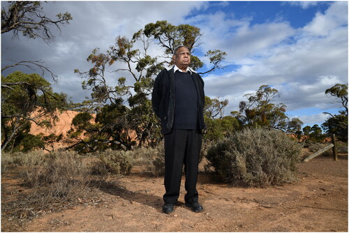 Figure 1. Vincent Copley senior, on Ngadjuri lands near Burra, South Australia, 3 July 2018 (Photograph: Flinders University/CJ Taylor).