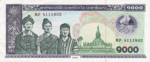Figure 1. Money bill of 1000 kip issued in 2003. Bill promoting sisterhood and equality between women of the three main ethnic groups. This is even more applicable now, as matrilocal marriage and matri-inheritance rights for all three groups will be presented as argument in this paper. Source: Author’s own photograph.
