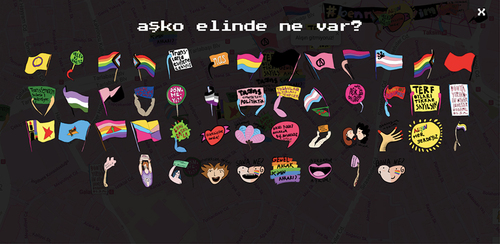 Figure 1. The pins that could be chosen to mark oneself on the map. The text above the pins says, “what are you holding, love?” (Istanbul Pride Citation2020a).