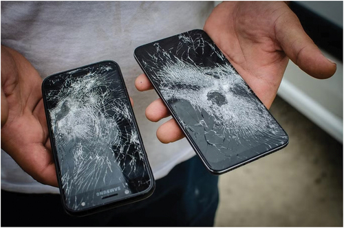 Figure 3. Phones are often smashed and incapacitated by police during pushbacks (Photo: Thom Davies).
