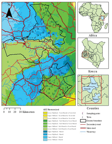 Figure 1. Agro-ecological zones and sampled villages in Nandi and Bomet.