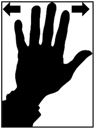 Image 1. Line 3: Norbert makes a hand movement from left to right – indicating ‘NO’ (image: Pointon, Citation2018; arrows added by first author)