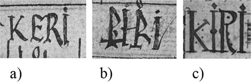 Image 11. Comparison of incipit script for John Sheppard’s Kyrie in GB-Lbl: Add. MS 47844 and GB-Lbl: Add. MSS 30480-4. © British Library Board. a) 30480, fol. 68v; b) 30483, fol. 69v; c) 47844 fol. 3r.