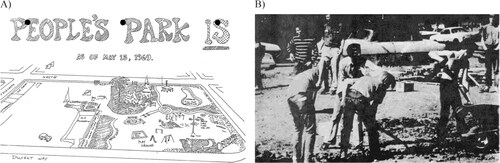 Figure 3. (A) Map and (B) photograph of People’s Park, 1969. Source: Courtesy Graduate Theological Union, Berkeley Free Church Collection.