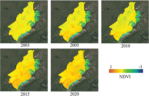 Figure 14. The reconstructed NDVI maps in five years within July.